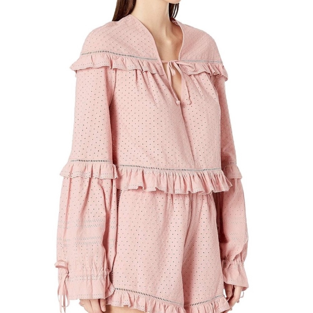 Jonathan Simkhai Embroidered Ruffle Top Pink Small - Picture 3 of 7